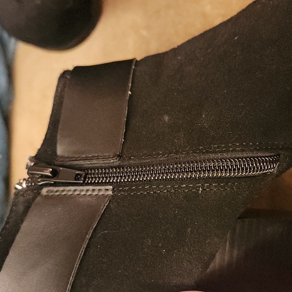 Kensie Mabella Black Ankle Booties Leather Fringe boots size 9 Suede Look Chunky - Picture 4 of 7